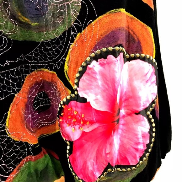 SOLD! DESIGUAL Swing Dress V-neck Floral Rio Flowers Dragons Print Embroidery M - Picture 5 of 13